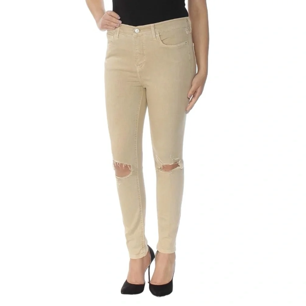 Free People Edgy fun khaki  High rise Destroyed Distressed Zip-fly Skinny Jeans